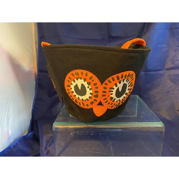 Place & Time Other - Place & Time Halloween Owl Treat Bag Black Orange Canvas Bucket 14x7 1739-5716